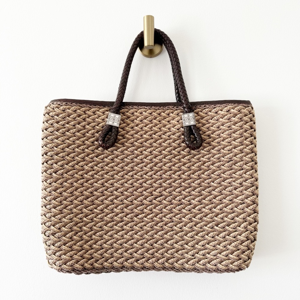 Brighton Rita Woven TriColor Jute Straw Tote Bag Purse Silver Charms - Picture 5 of 9